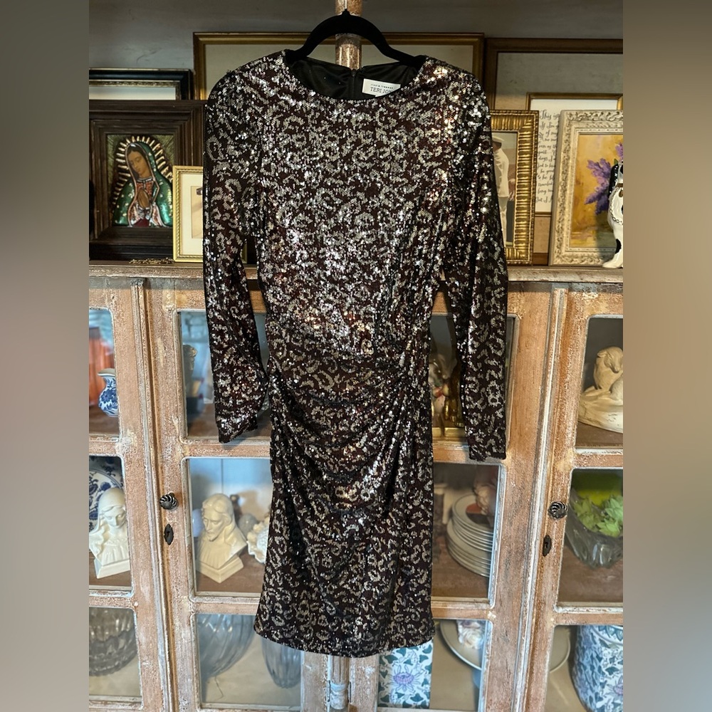 Rickie Freeman for Teri Jon Black Sequin Long Sleeve Dress